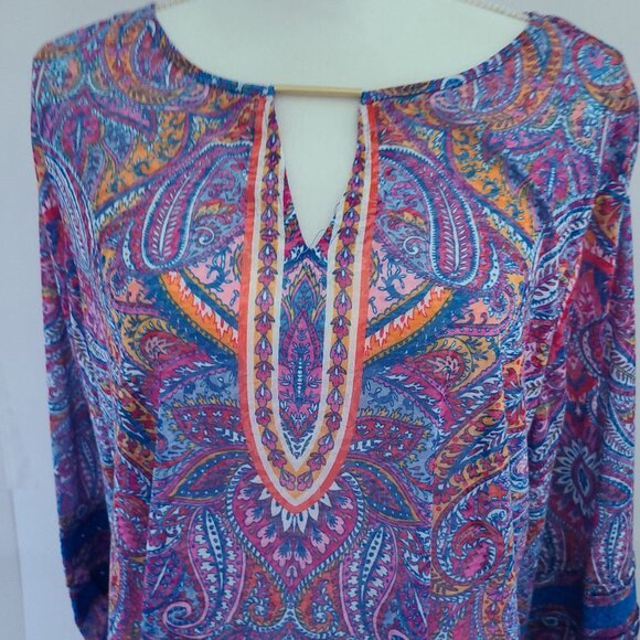PLUS SIZE RUBY ROAD BRIGHT BLOOMS LACE TRIM PAISLEY BLOUSE SIZE 2X KEYHOLE NECK - Picture 6 of 14